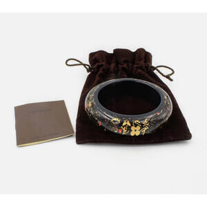 Mice! Louis Vuitton Inclusion Bangle Bracelet Size 7.5 Gold-Tone Black Monogram